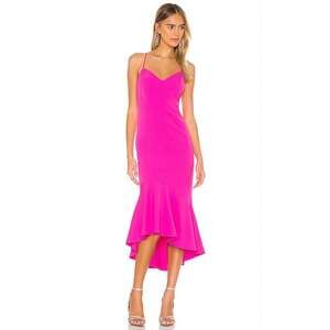 Bardot Lisandra Midi Dress Pink Shock XL Fuchsia Ruffle Hem Cocktail Party EUC